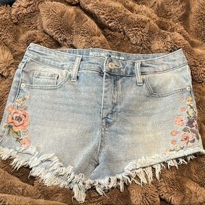 Mossimo Supply Co. Blue Jean Shorts with Distressed Hem